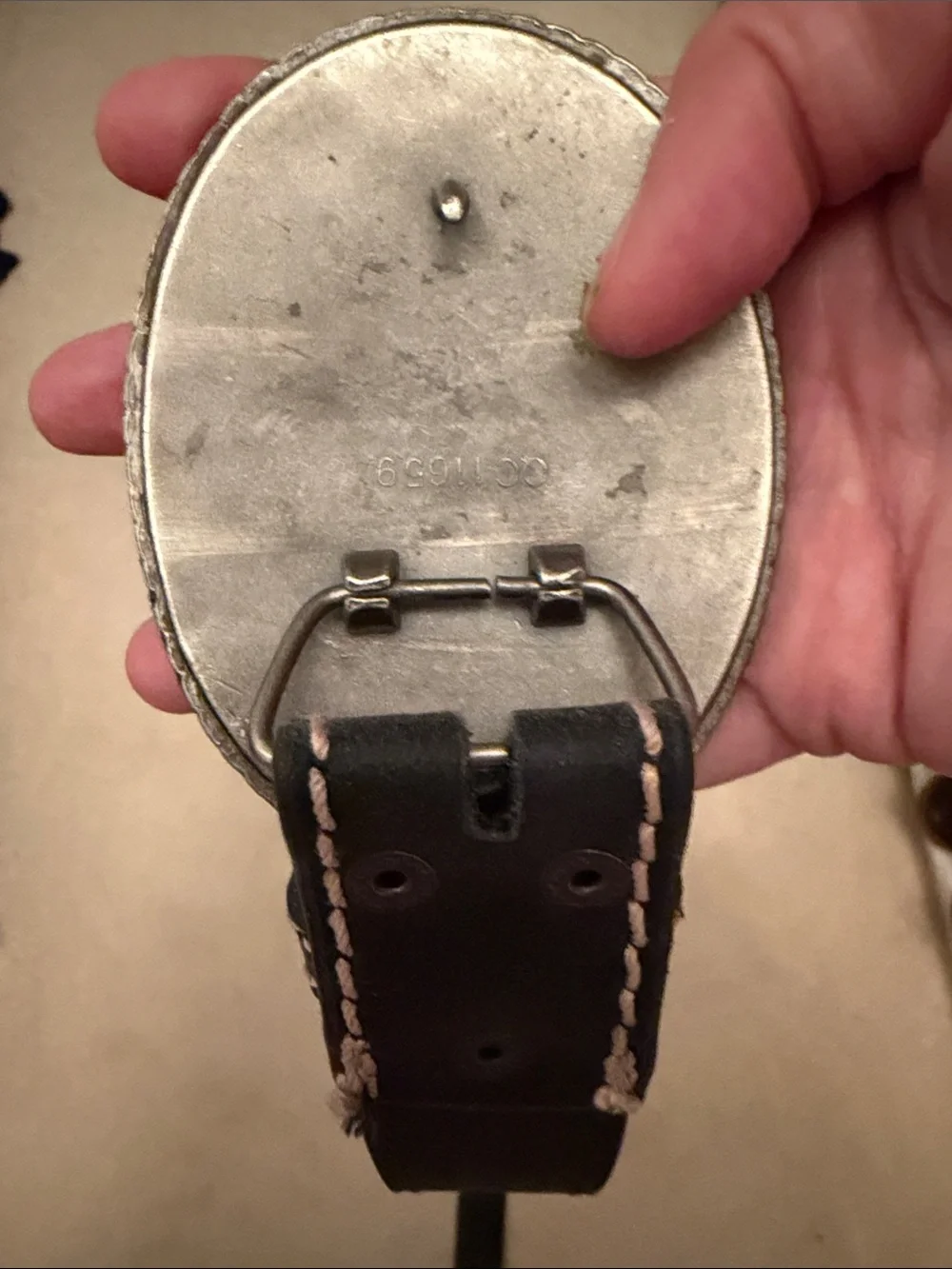 Hand-crafted Black Leather Belt with Yellow Floral Oval Buckle